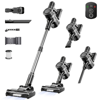 55KPa Cordless Stick Vacuum Cleaner 8-in-1 – Lightweight Powerful Handheld Vacuum with LED Light for Hardwood Carpet Floor Pet Hair Home Car
