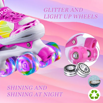 Adjustable Kids Roller Skates with Light-Up Wheels – Fun LED Rollerskates for Boys & Girls Ages 4–12, Youth & Toddler Sizes S/M/L, 9 Colors