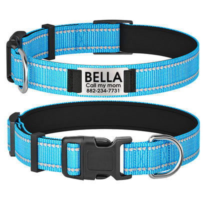Customizable Reflective Dog Collar with Personalized Name Plate - Padded Nylon Comfort Fit, 12 Color Options, Engraved ID Tag Alternative for Small Medium & Large Dogs, Perfect Personalized Dog Gift for Dog Lovers