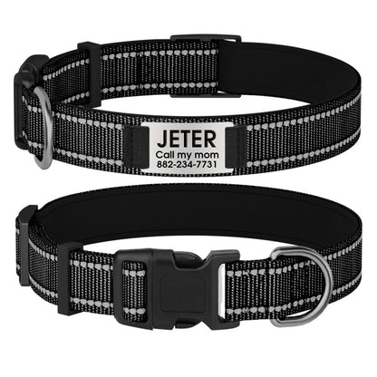 Customizable Reflective Dog Collar with Personalized Name Plate - Padded Nylon Comfort Fit, 12 Color Options, Engraved ID Tag Alternative for Small Medium & Large Dogs, Perfect Personalized Dog Gift for Dog Lovers
