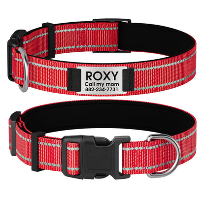 Customizable Reflective Dog Collar with Personalized Name Plate - Padded Nylon Comfort Fit, 12 Color Options, Engraved ID Tag Alternative for Small Medium & Large Dogs, Perfect Personalized Dog Gift for Dog Lovers