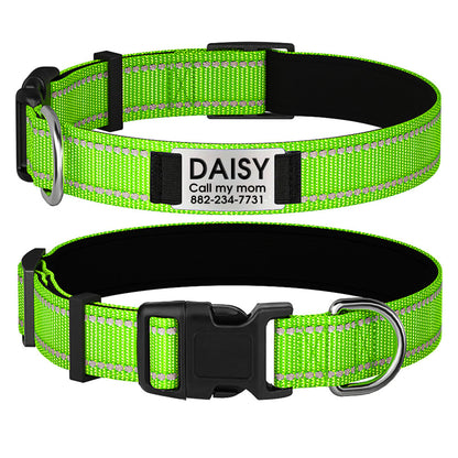 Customizable Reflective Dog Collar with Personalized Name Plate - Padded Nylon Comfort Fit, 12 Color Options, Engraved ID Tag Alternative for Small Medium & Large Dogs, Perfect Personalized Dog Gift for Dog Lovers
