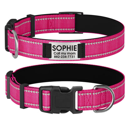 Customizable Reflective Dog Collar with Personalized Name Plate - Padded Nylon Comfort Fit, 12 Color Options, Engraved ID Tag Alternative for Small Medium & Large Dogs, Perfect Personalized Dog Gift for Dog Lovers