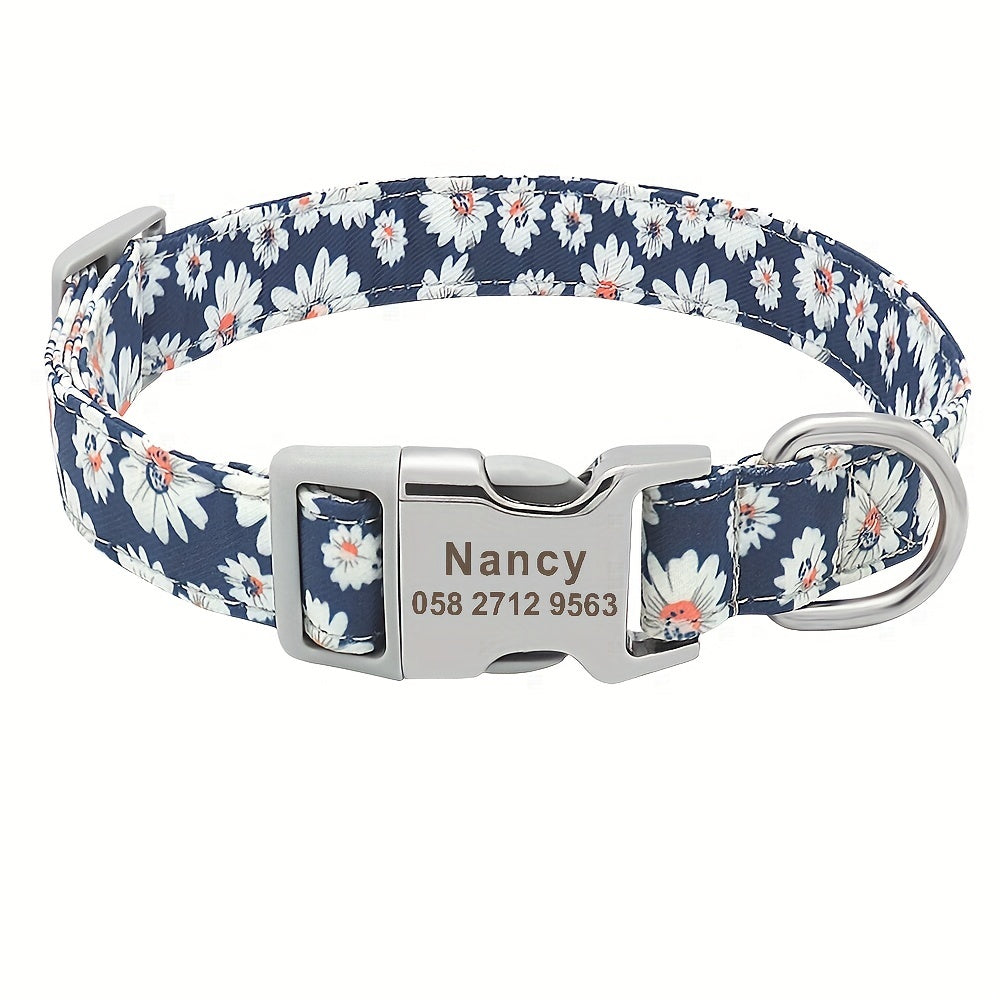 Custom Engraved & Printed Nylon Dog Collar with Name & Phone ID – Personalized Pet Collar for Puppies, Cats & Small to Large Dogs, Sizes S M L, 7 Vibrant Colors
