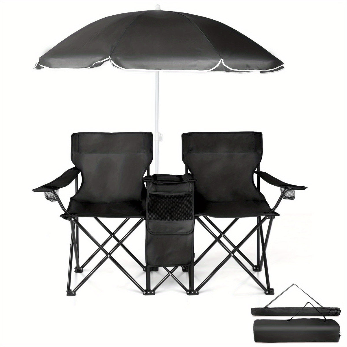Folding Outdoor Fishing Chair with Sun Umbrella Iron Alloy Frame Oxford Fabric 187 Lb Capacity Portable Beach Patio Camping Chair with Storage Bag Red Black Grey Blue Coconut Pineapple Pattern