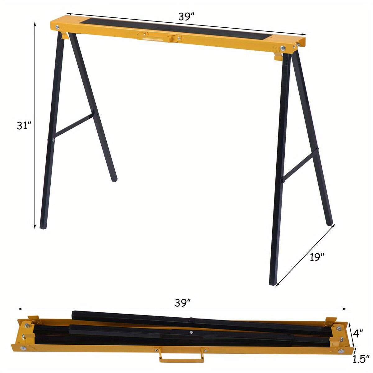 SAFSTAR Heavy Duty Steel Sawhorse Set of 2 Folding A-Frame 275 Lb Per Horse Quick Setup & Compact Folding for Workshop & Job Site – Black Yellow