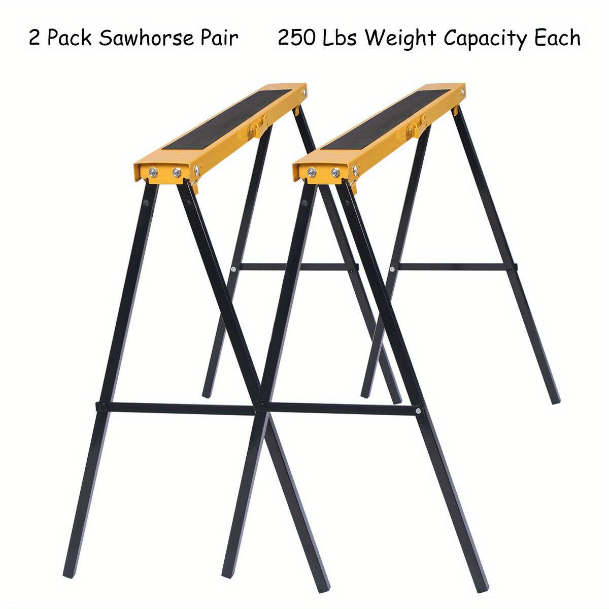 SAFSTAR Heavy Duty Steel Sawhorse Set of 2 Folding A-Frame 275 Lb Per Horse Quick Setup & Compact Folding for Workshop & Job Site – Black Yellow