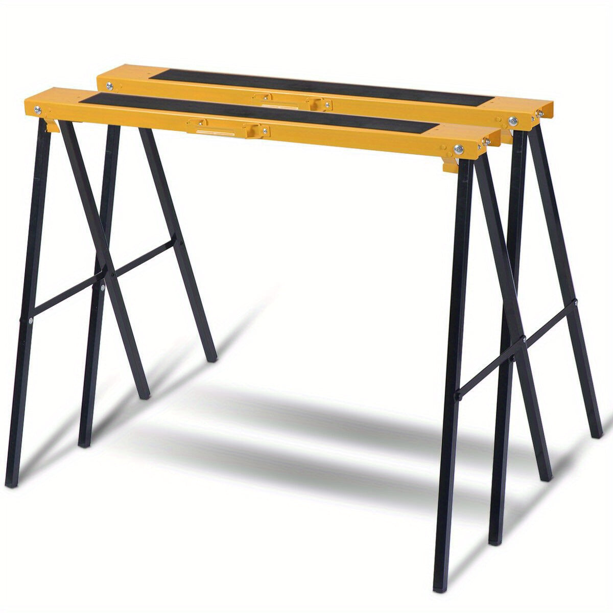 SAFSTAR Heavy Duty Steel Sawhorse Set of 2 Folding A-Frame 275 Lb Per Horse Quick Setup & Compact Folding for Workshop & Job Site – Black Yellow