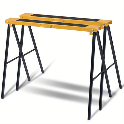 SAFSTAR Heavy Duty Steel Sawhorse Set of 2 Folding A-Frame 275 Lb Per Horse Quick Setup & Compact Folding for Workshop & Job Site – Black Yellow