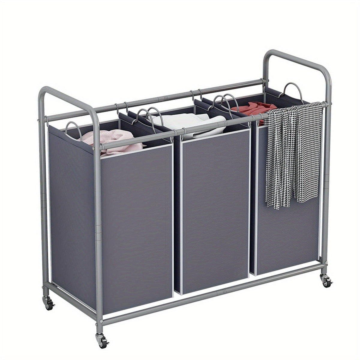 3-Bag Laundry Sorter Cart - 240L/63.4gal, Heavy-Duty Lockable Rolling Wheels, Removable Bags, Non-Woven Reinforced Frame - Bedroom & Laundry Room - Black, Gray, Beige & Brown