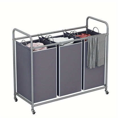 3-Bag Laundry Sorter Cart - 240L/63.4gal, Heavy-Duty Lockable Rolling Wheels, Removable Bags, Non-Woven Reinforced Frame - Bedroom & Laundry Room - Black, Gray, Beige & Brown