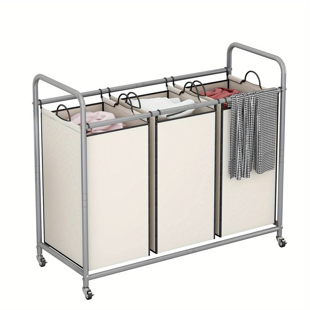 3-Bag Laundry Sorter Cart - 240L/63.4gal, Heavy-Duty Lockable Rolling Wheels, Removable Bags, Non-Woven Reinforced Frame - Bedroom & Laundry Room - Black, Gray, Beige & Brown