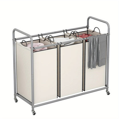 3-Bag Laundry Sorter Cart - 240L/63.4gal, Heavy-Duty Lockable Rolling Wheels, Removable Bags, Non-Woven Reinforced Frame - Bedroom & Laundry Room - Black, Gray, Beige & Brown