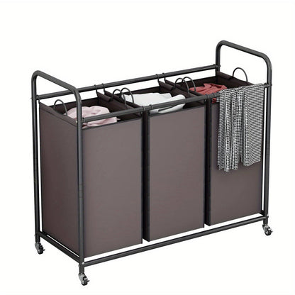 3-Bag Laundry Sorter Cart - 240L/63.4gal, Heavy-Duty Lockable Rolling Wheels, Removable Bags, Non-Woven Reinforced Frame - Bedroom & Laundry Room - Black, Gray, Beige & Brown