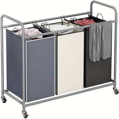 3-Bag Laundry Sorter Cart - 240L/63.4gal, Heavy-Duty Lockable Rolling Wheels, Removable Bags, Non-Woven Reinforced Frame - Bedroom & Laundry Room - Black, Gray, Beige & Brown