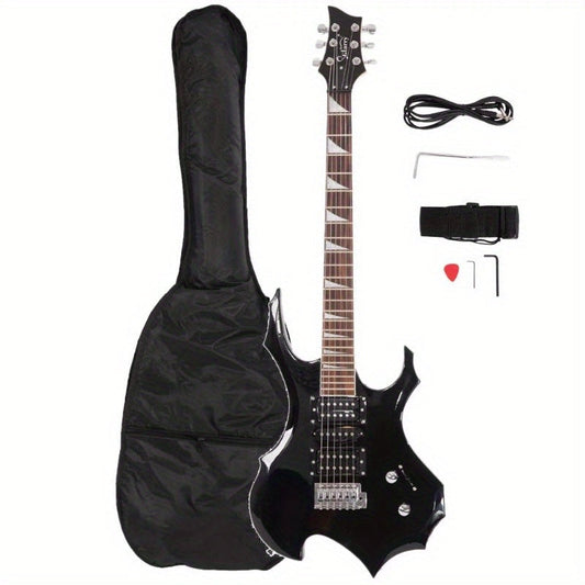 Beginner Electric Guitar Burning Fire Style, HSH Pickup 24-Fret Basswood Body Maple Neck Rosewood Fingerboard, Full Starter Kit with Bag Strap Pick Whammy Bar Cable & Tools, Right-Handed 6-String