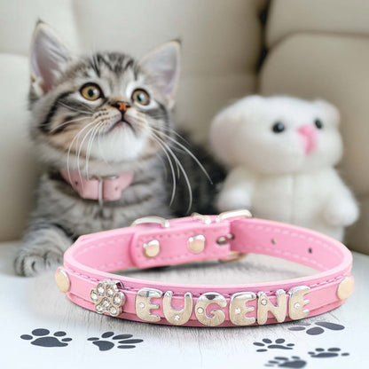 Personalized Faux Leather Cat & Dog Collar with Pendant Tag, Customized ID Collar for Small & Medium Dogs and Cats, Adjustable Pet Collar with Exquisite Charm Decoration, 11 Colors XS to M