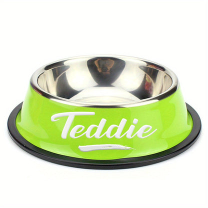 Personalized Stainless Steel Pet Bowl with Custom Name - Anti-Slip Non-Spill Dog & Cat Food Water Bowl, Customized Pet Dish Gift for Dogs Cats, Durable Easy-Clean Metal Bowl with Name Engraving