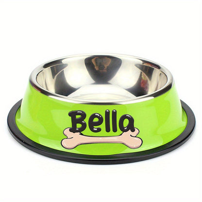Personalized Stainless Steel Pet Bowl with Custom Name - Anti-Slip Non-Spill Dog & Cat Food Water Bowl, Customized Pet Dish Gift for Dogs Cats, Durable Easy-Clean Metal Bowl with Name Engraving
