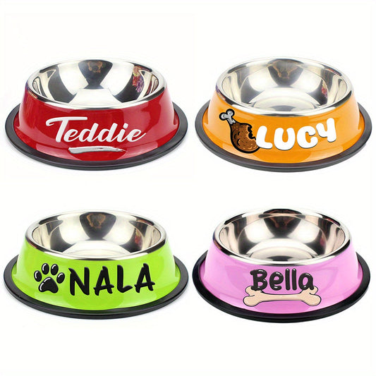 Personalized Stainless Steel Pet Bowl with Custom Name - Anti-Slip Non-Spill Dog & Cat Food Water Bowl, Customized Pet Dish Gift for Dogs Cats, Durable Easy-Clean Metal Bowl with Name Engraving