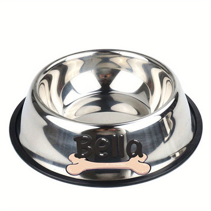 Personalized Stainless Steel Pet Bowl with Custom Name - Anti-Slip Non-Spill Dog & Cat Food Water Bowl, Customized Pet Dish Gift for Dogs Cats, Durable Easy-Clean Metal Bowl with Name Engraving