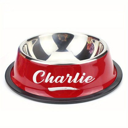 Personalized Stainless Steel Pet Bowl with Custom Name - Anti-Slip Non-Spill Dog & Cat Food Water Bowl, Customized Pet Dish Gift for Dogs Cats, Durable Easy-Clean Metal Bowl with Name Engraving