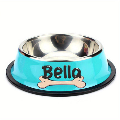 Personalized Stainless Steel Pet Bowl with Custom Name - Anti-Slip Non-Spill Dog & Cat Food Water Bowl, Customized Pet Dish Gift for Dogs Cats, Durable Easy-Clean Metal Bowl with Name Engraving