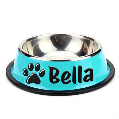 Personalized Stainless Steel Pet Bowl with Custom Name - Anti-Slip Non-Spill Dog & Cat Food Water Bowl, Customized Pet Dish Gift for Dogs Cats, Durable Easy-Clean Metal Bowl with Name Engraving