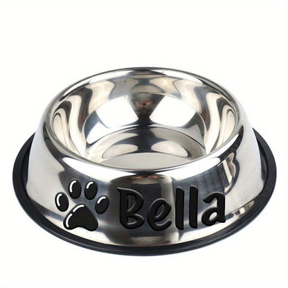 Personalized Stainless Steel Pet Bowl with Custom Name - Anti-Slip Non-Spill Dog & Cat Food Water Bowl, Customized Pet Dish Gift for Dogs Cats, Durable Easy-Clean Metal Bowl with Name Engraving