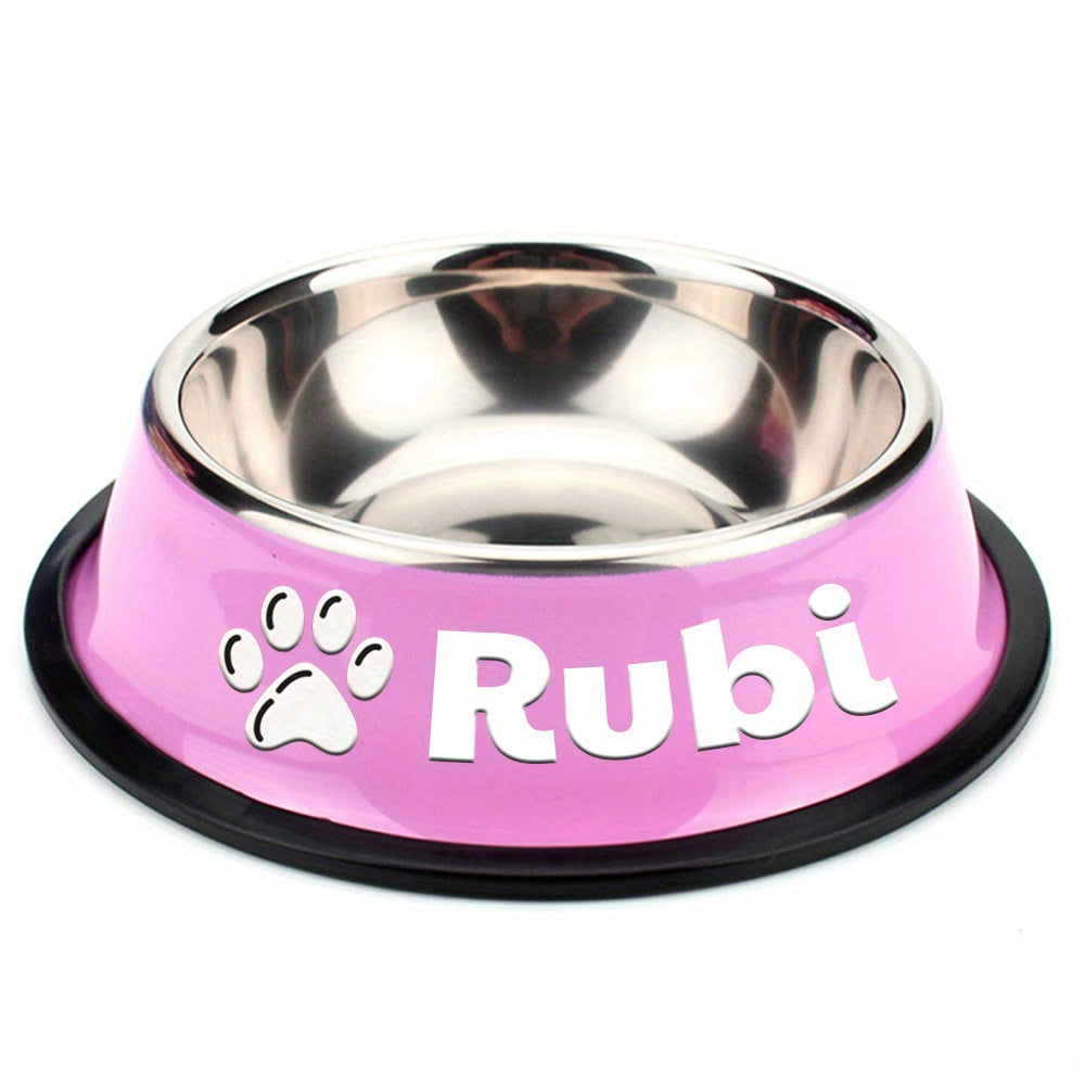 Personalized Stainless Steel Pet Bowl with Custom Name - Anti-Slip Non-Spill Dog & Cat Food Water Bowl, Customized Pet Dish Gift for Dogs Cats, Durable Easy-Clean Metal Bowl with Name Engraving