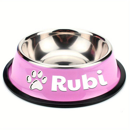 Personalized Stainless Steel Pet Bowl with Custom Name - Anti-Slip Non-Spill Dog & Cat Food Water Bowl, Customized Pet Dish Gift for Dogs Cats, Durable Easy-Clean Metal Bowl with Name Engraving