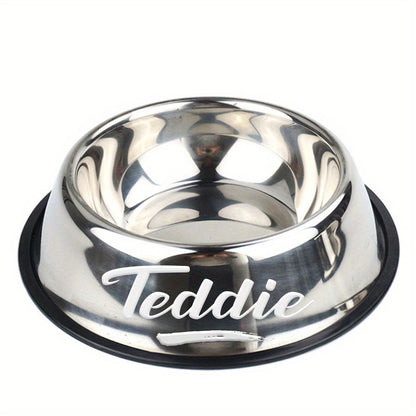 Personalized Stainless Steel Pet Bowl with Custom Name - Anti-Slip Non-Spill Dog & Cat Food Water Bowl, Customized Pet Dish Gift for Dogs Cats, Durable Easy-Clean Metal Bowl with Name Engraving