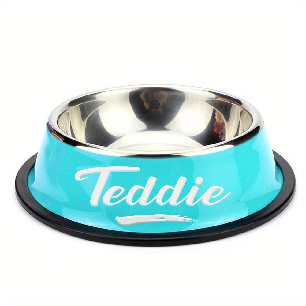 Personalized Stainless Steel Pet Bowl with Custom Name - Anti-Slip Non-Spill Dog & Cat Food Water Bowl, Customized Pet Dish Gift for Dogs Cats, Durable Easy-Clean Metal Bowl with Name Engraving