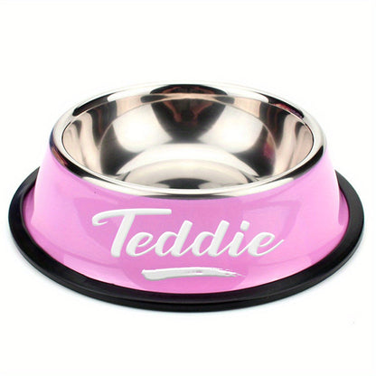 Personalized Stainless Steel Pet Bowl with Custom Name - Anti-Slip Non-Spill Dog & Cat Food Water Bowl, Customized Pet Dish Gift for Dogs Cats, Durable Easy-Clean Metal Bowl with Name Engraving