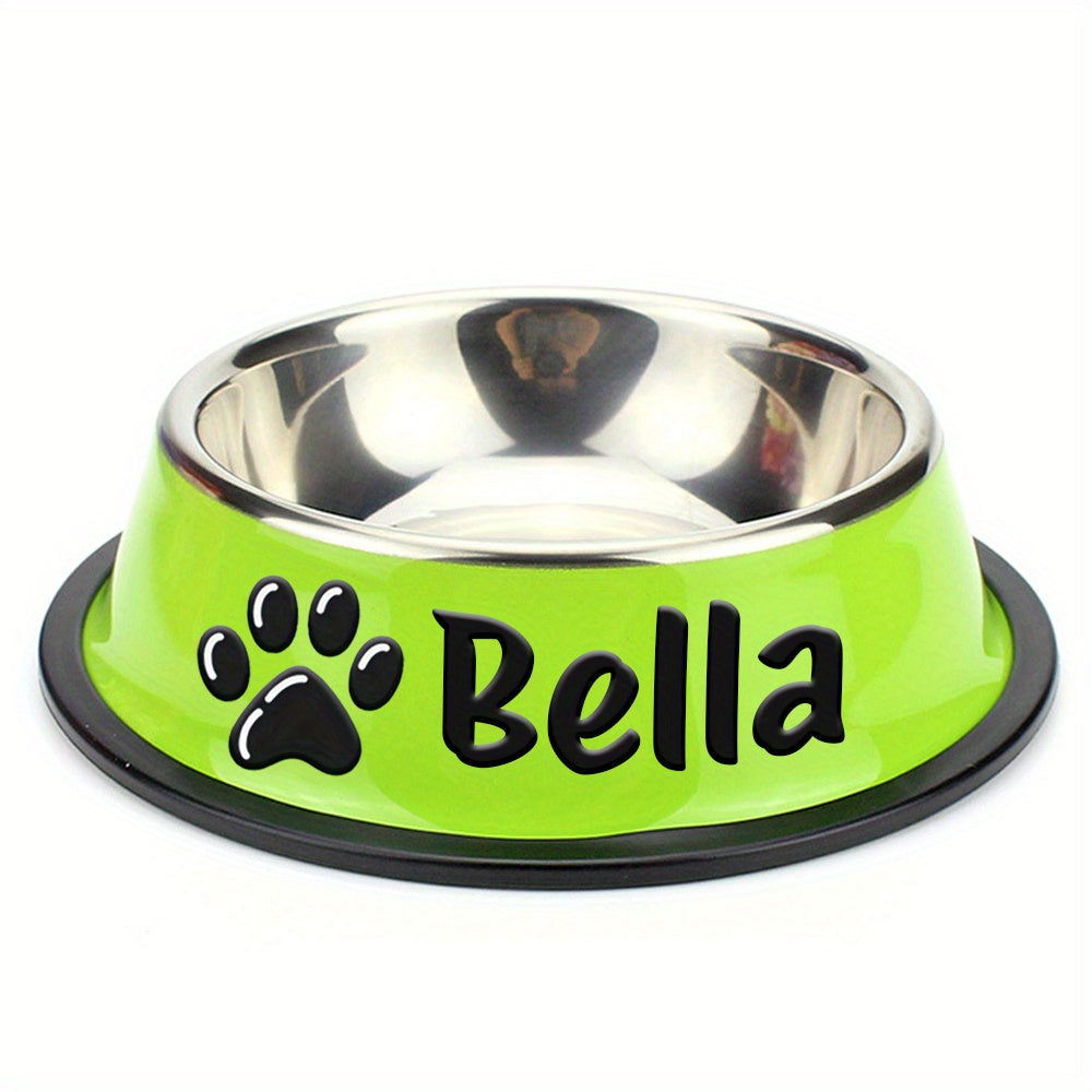 Personalized Stainless Steel Pet Bowl with Custom Name - Anti-Slip Non-Spill Dog & Cat Food Water Bowl, Customized Pet Dish Gift for Dogs Cats, Durable Easy-Clean Metal Bowl with Name Engraving