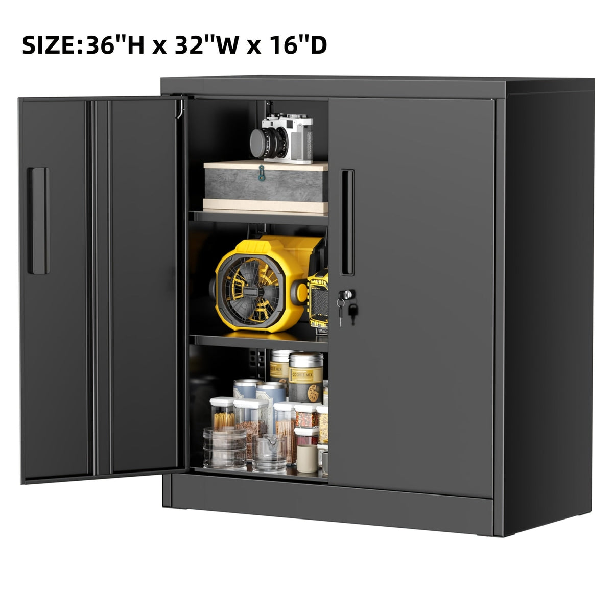 Metal Storage Cabinet 71" or 36" with Lockable Doors & Adjustable Shelves, Heavy Duty Steel Closet Cabinet for Garage Gym Home Office School Organization, Black Red White Pure Black