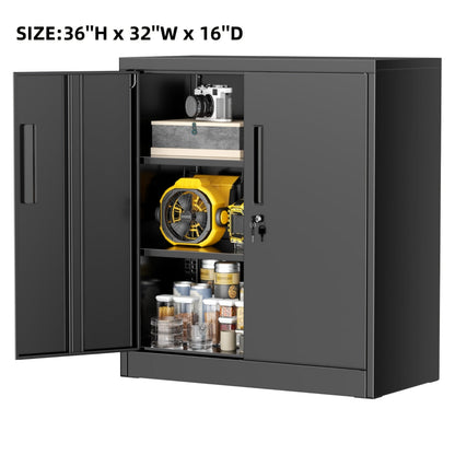 Metal Storage Cabinet 71" or 36" with Lockable Doors & Adjustable Shelves, Heavy Duty Steel Closet Cabinet for Garage Gym Home Office School Organization, Black Red White Pure Black