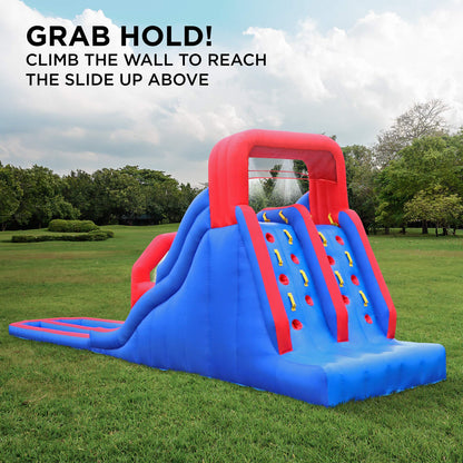 Inflatable Water Slide Park with Dual Racing Slides & Climbing Wall, Kids Backyard Water Park with Splash Pool, Puncture-Resistant Nylon, Holds Up to 350 lbs, Air Pump Included - Summer Outdoor Fun