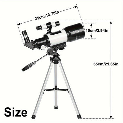 150X Portable Astronomical Telescope - 70mm Aperture, Tripod, Phone Holder, Eyepiece & Barlow Lens - Adults & Nature Education - White+Black, Blue, Black & White+Blue