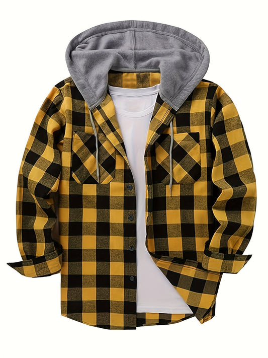 Men's Hooded Plaid Sweatshirt - Trendy Fashion Hoodie - Autumn & Winter Essential - S–XXXL - Red, Black, Orange-Red, Royal Blue, Bright Yellow, Dark Violet, Dark Green & Dark Gray