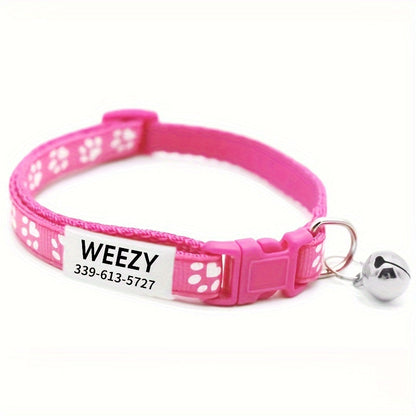Personalized Adjustable Dog & Cat Collar with Paw Print Design - Colorful Customized Pet ID Tag Collar Stylish Safe Breakaway for Small Medium Large Pets Christmas Gift