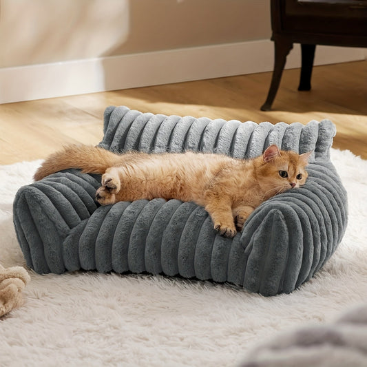 Cat Couch Sofa Bed for Indoor Cats - Fluffy Calming Cat Bed with Premium Soft Corduroy Fleece Cover, Non-Collapse Support Frame, Cozy Fuzzy Pet Sofa Lounge for Cats and Small Dogs