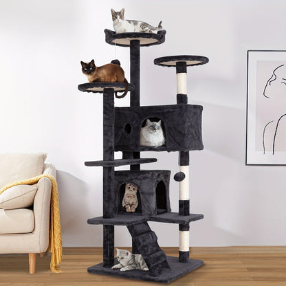 54 Inch Cat Tree Tower for Indoor Cats – Multi-Level Activity Center with Scratching Posts, Condo House & Toys for Kittens & Adult Cats, Dark Gray