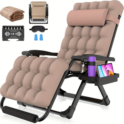 Oversized XXL Zero Gravity Chair, 33", 500 Lb Capacity, 1.6" Steel Pipes, 90°-170° Aluminum Lock Recliner, Removable Cushion & Headrest, Footrest, Cup Holder, Eye Mask & Earplugs, for Outdoor Camping, Patio & Beach