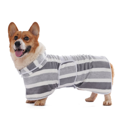 Dog Bathrobe Quick-Dry Super Absorbent Striped Pet Drying Towel Robe – Adjustable Belly Band, Ultra-Soft Microfiber Bath Wrap for Small, Medium & Large Dogs, Multiple Colors, Home & Post-Bath Use