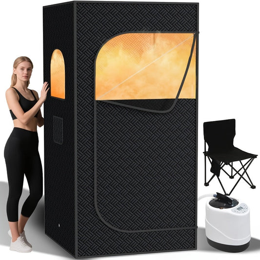 Portable Steam Sauna Box for Home 1500W 2.6L Steam Generator with Remote Control & Folding Chair Oversized Personal Sauna Tent for Relaxation Gym & Spa – Black