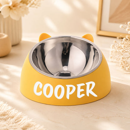 Personalized Stainless Steel Tilted Pet Bowl for Cats and Dogs Custom Name Ergonomic Neck Protection Food Water Bowl Great Gift for Pets Small Medium Large