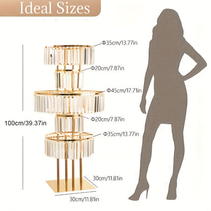 5-Tier Crystal Chandelier Flower Stand – Metal Pedestal with Hanging Crystals for Wedding Centerpiece T-Stage Road Lead Event & Holiday Decoration
