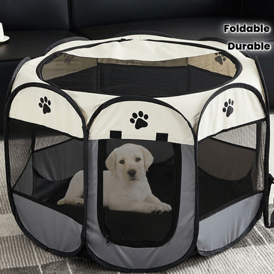 Foldable Pet Playpen Fence Octagonal Oxford Cloth - Anti-Grab Portable Indoor Outdoor Pet Enclosure Tent for Dogs Cats Rabbits S M L Sizes - Travel Pet Yard Beige Brown Beige Gray