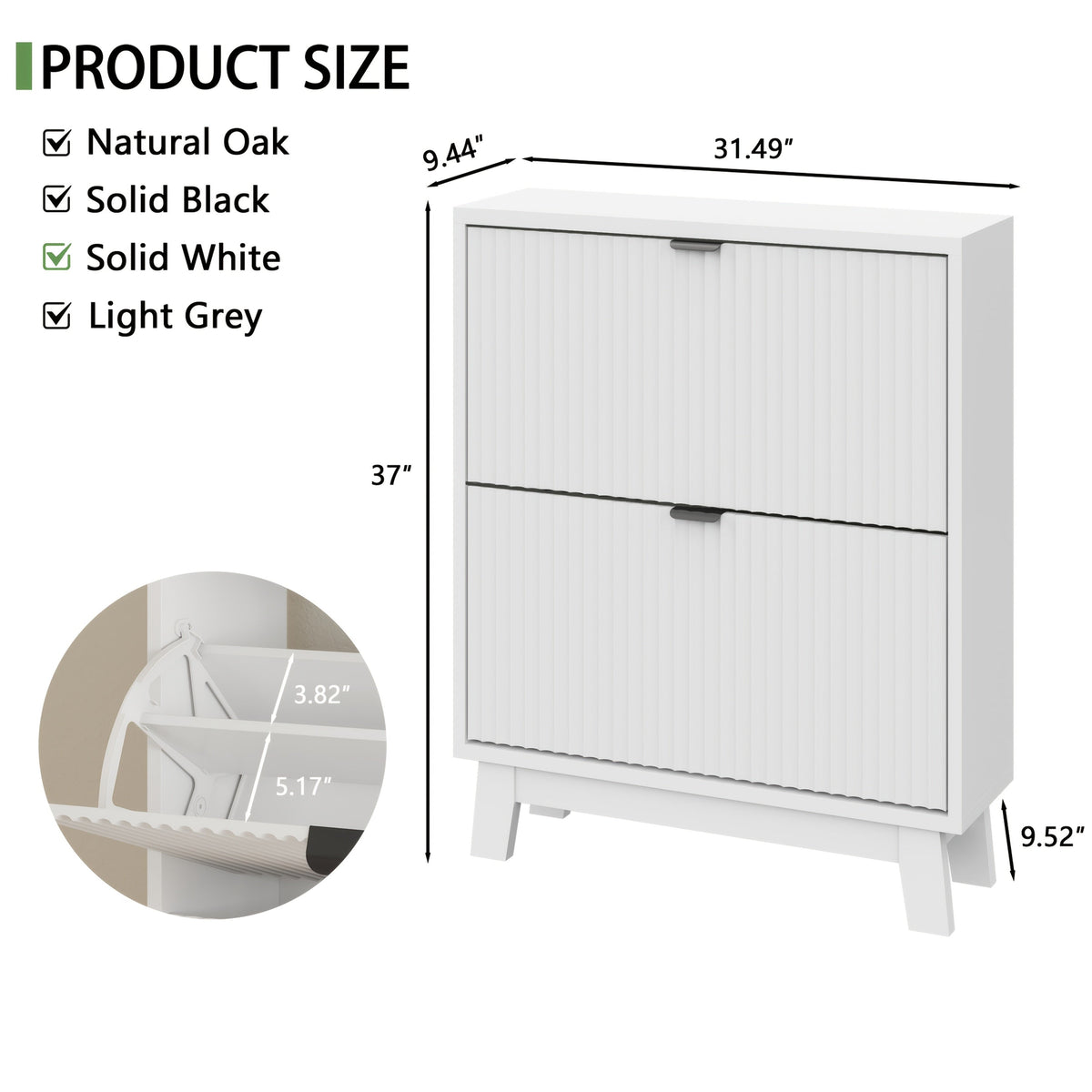 Slim Fluted Shoe Cabinet with 2 Flip Drawers, Adjustable & Removable Shelves, Narrow Entryway Shoe Organizer for Hallway Foyer Living Room Small Spaces, Modern Hidden Shoe Storage